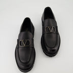 luxury moccasins, black leather moccasins, Valentino Garavani footwear, designer moccasins, Autumn-Winter 2024