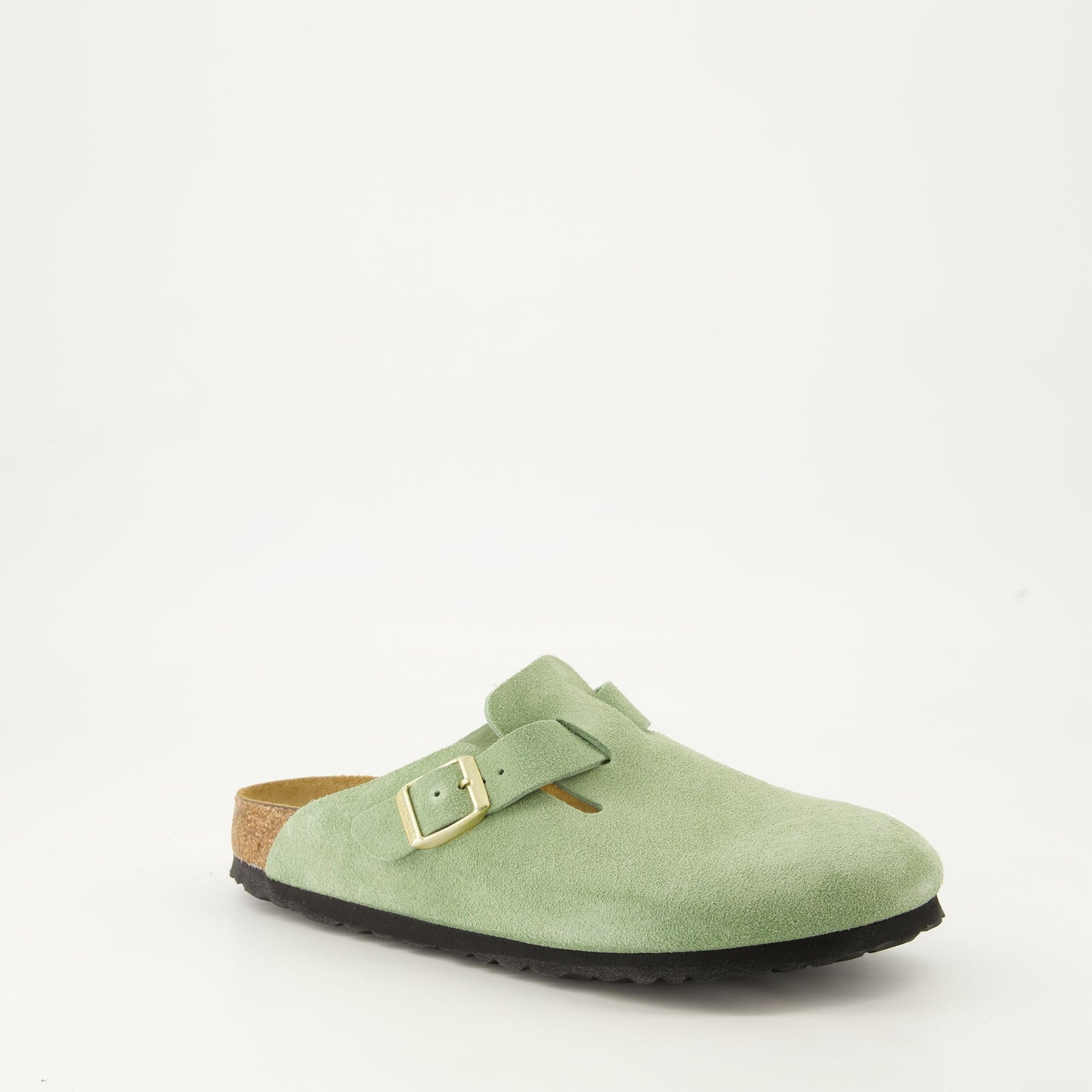 Green Suede Mules, Birkenstock Boston, Luxury Footwear, Fall-Winter Collection, Comfortable Mules