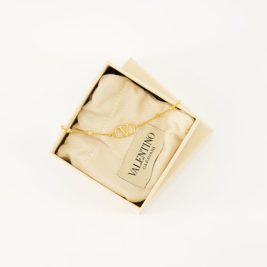 VLogo Bracelet, Valentino jewelry, Swarovski crystal bracelet, gold metal accessory, luxury bracelet