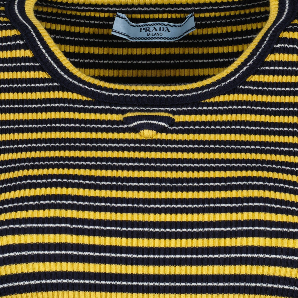 Immagine di T-Shirt a Righe Gialle a Costine di Prada per Donne - Stagione Primavera-Estate 2026 - Dettaglio 1