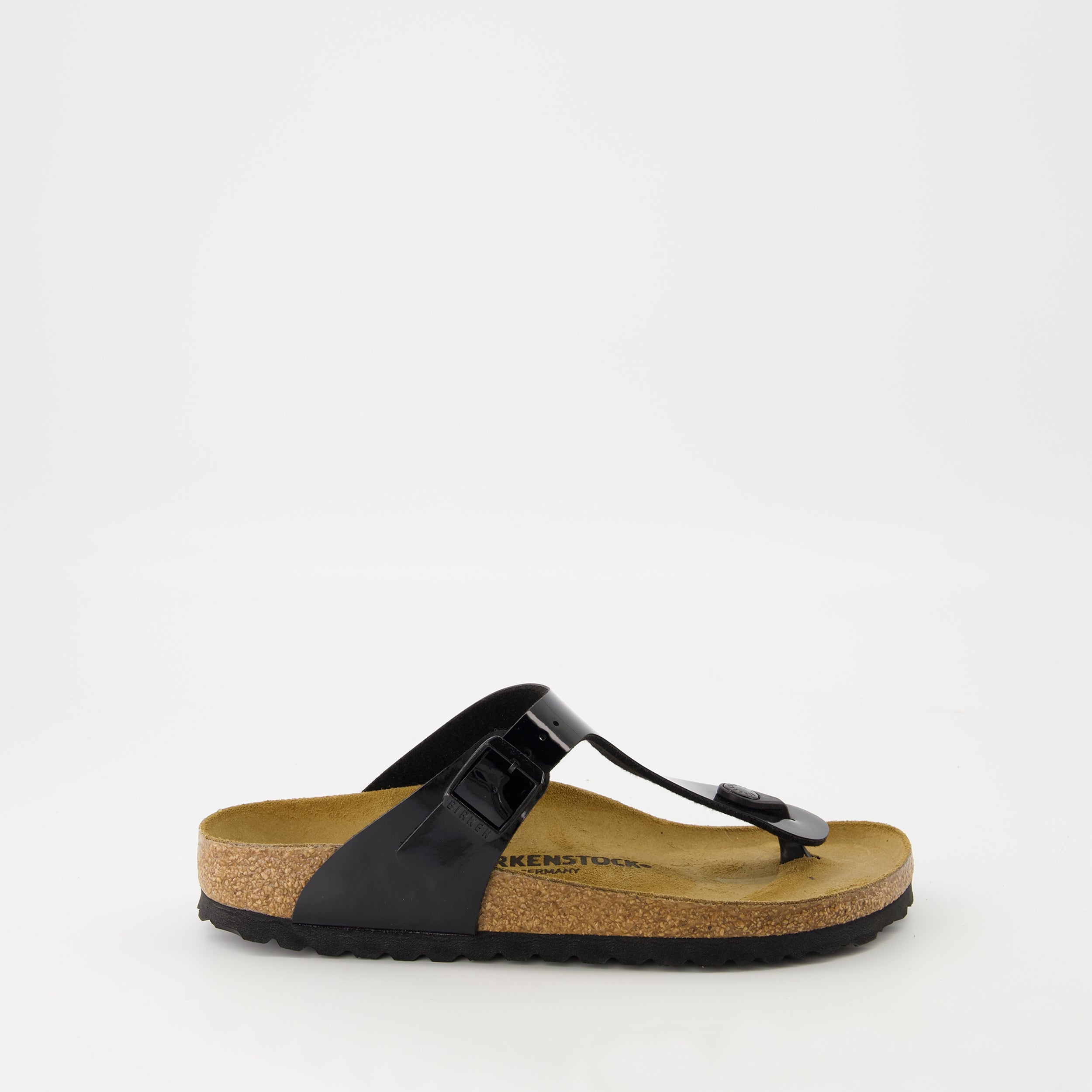 black flip-flops, patent leather sandals, comfortable footwear, adjustable fit sandals, lightweight flip-flops
