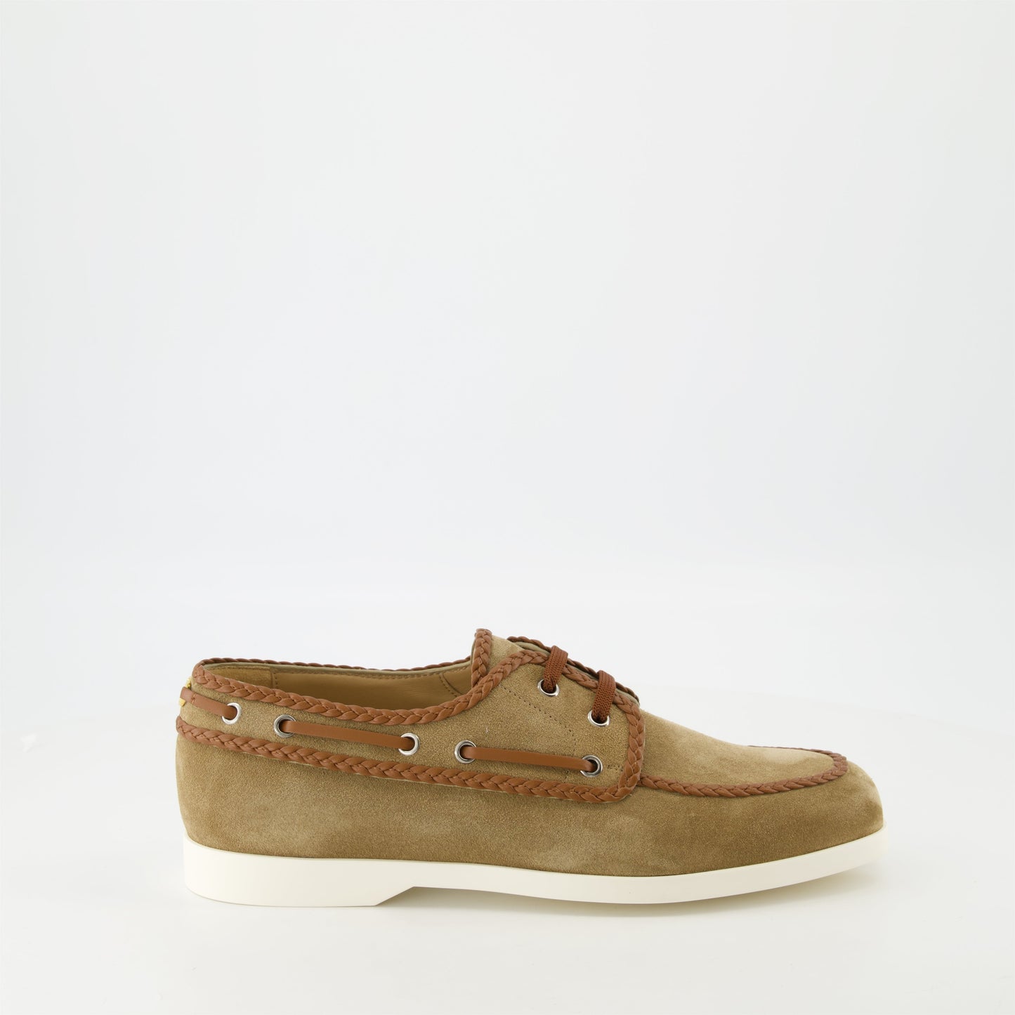 Brown boat shoes, suede shoes, lace-up footwear, designer shoes, Valentino Garavani