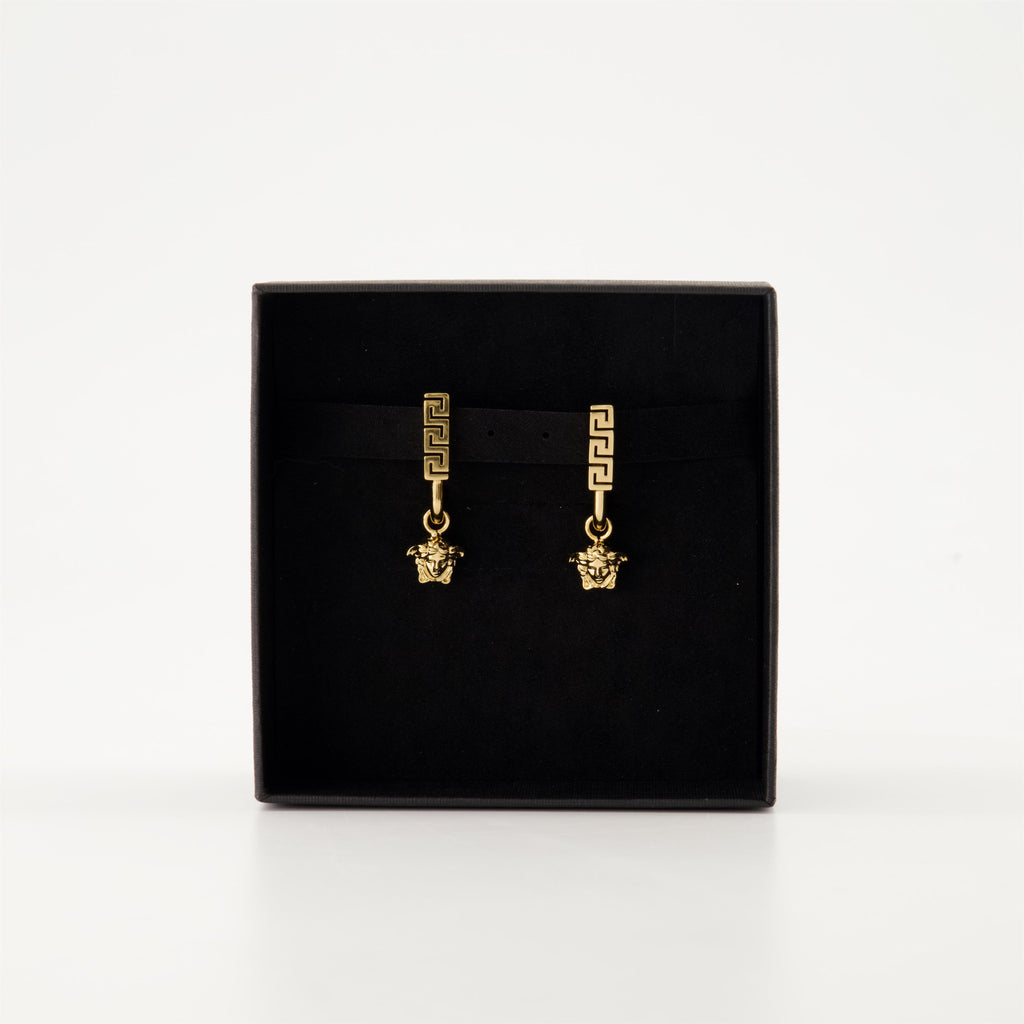 Versace earrings, gold Medusa earrings, luxury accessories, designer jewelry, statement earrings