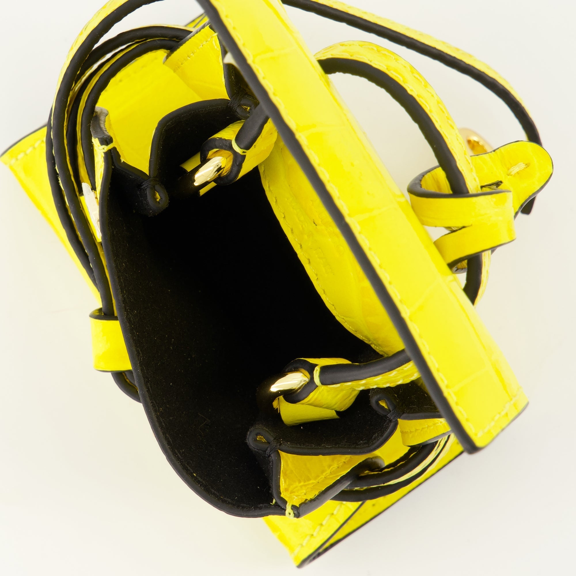 Moschino bag, Micro sac Tie Me, yellow accessories, polyamide handbag, luxury fashion