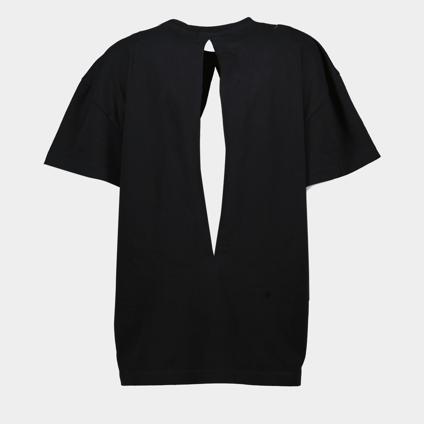 MM6 Black T-shirt, Open Design, Oversized T-shirt, Printed Logo, Cotton Fashion Top