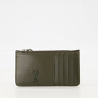 AMI de coeur, zipped cardholder, khaki leather accessory, unisex cardholder, Spring-Summer 2025 collection