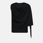 Bild eines schwarzen, fransigen Baumwoll-T-Shirts MM6 von Mm6 für Damen - Saison Frühling-Sommer 2025 - Produktdetailansicht 1