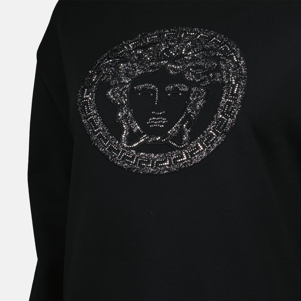 Medusa sweatshirt, Versace apparel, black sweatshirt, women's fashion, statement sweatshirt
