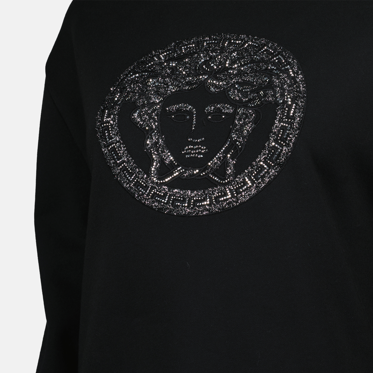 Medusa sweatshirt, Versace apparel, black sweatshirt, women's fashion, statement sweatshirt