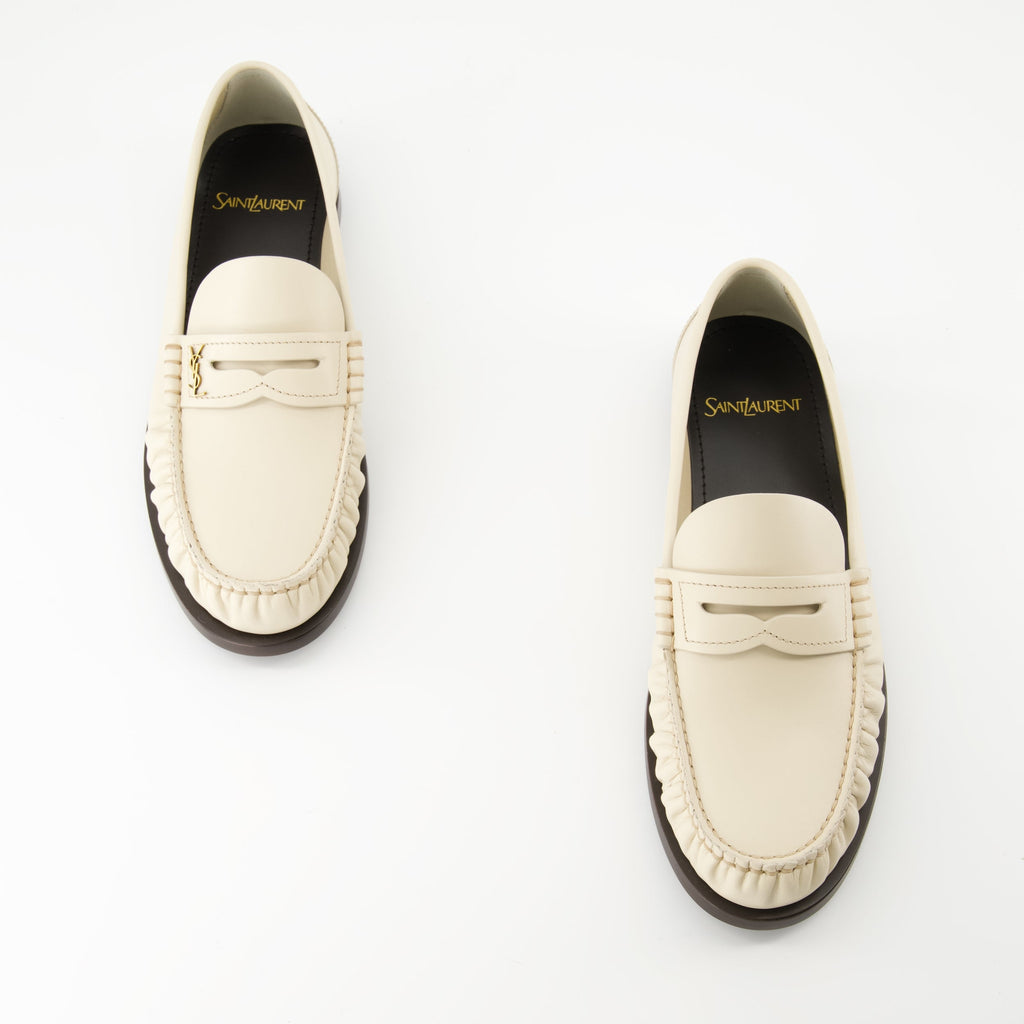 beige moccasins, slip-on shoes, leather footwear, smooth leather, fashionable moccasins