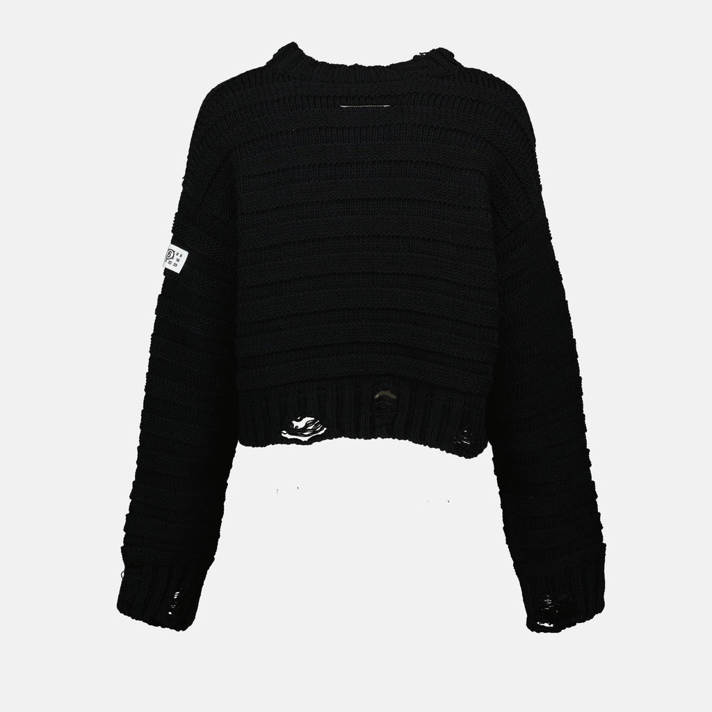 black wool pullover, Mm6, women's fashion, autumn-winter collection, stylish sweater