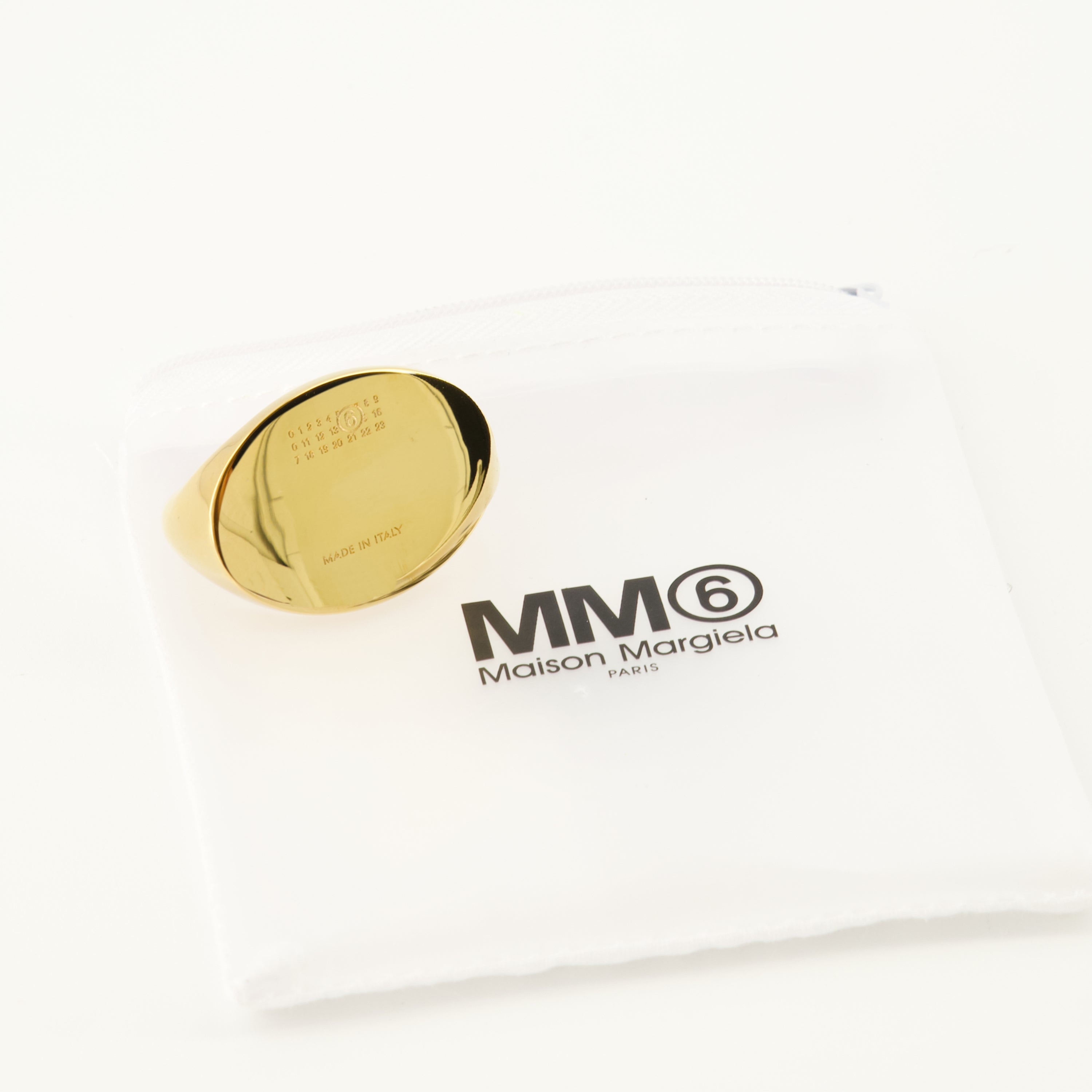 golden signet ring, mm6 ring, brass jewelry, unique accessories, tapered band ring