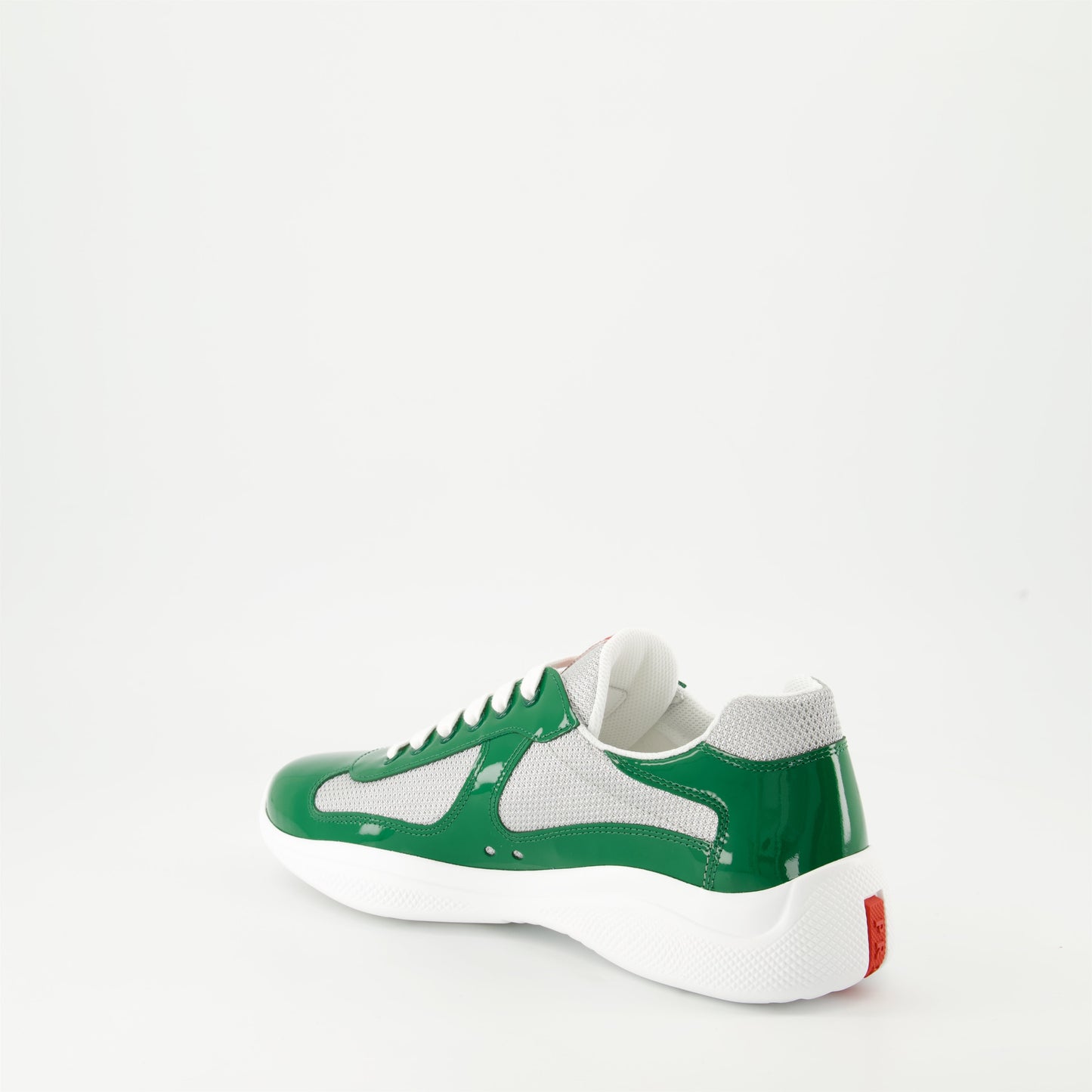 Prada sneakers, patent leather shoes, bicolor design sneakers, luxury men's footwear, Autumn-Winter 2024 collection