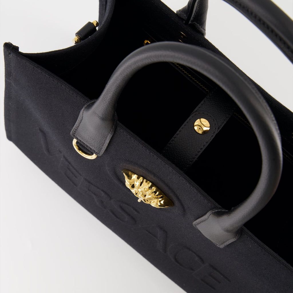 Versace tote bag, La Medusa bag, luxury canvas tote, black tote bag, designer tote bag