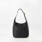 black leather bag, Saint Laurent, grained leather, elegant handbag, adjustable strap