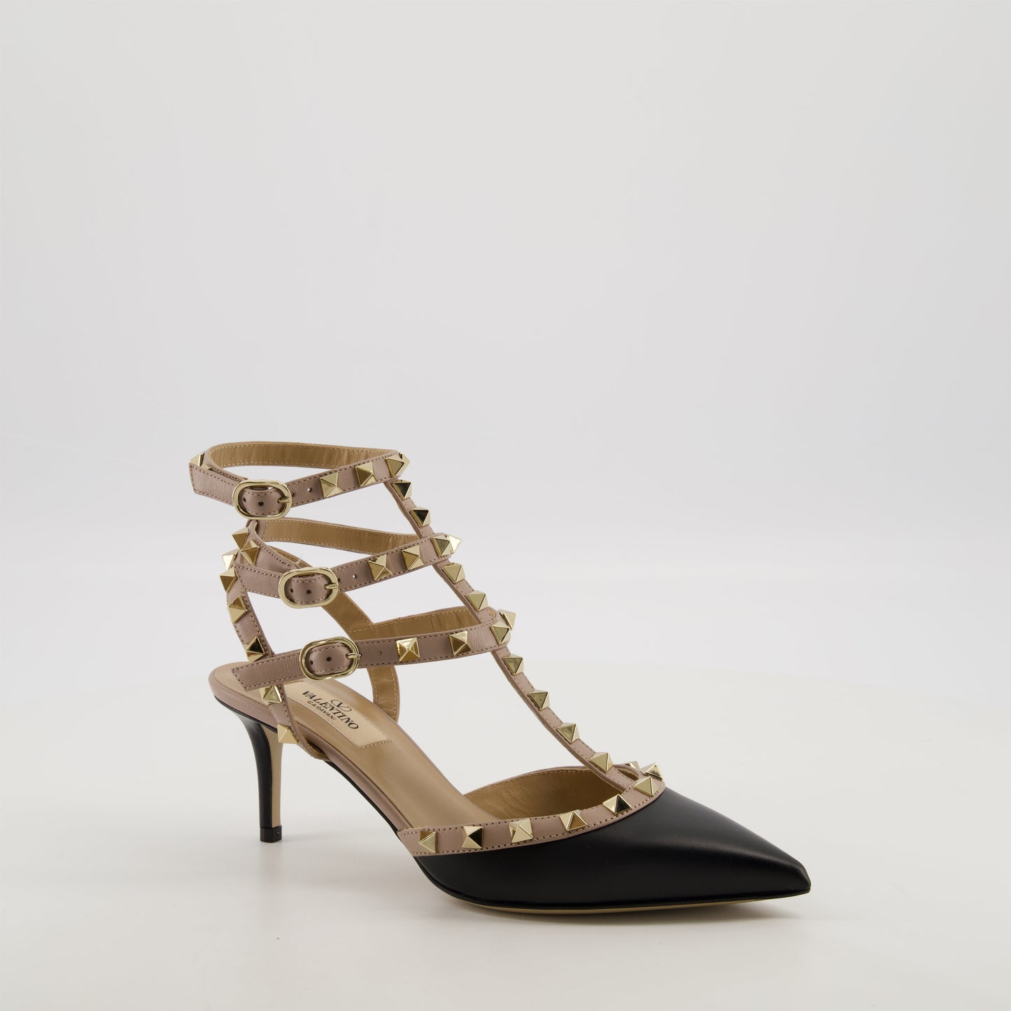 Rockstud pumps, black and beige shoes, calf leather pumps, platinum-finished studs, Valentino Garavani