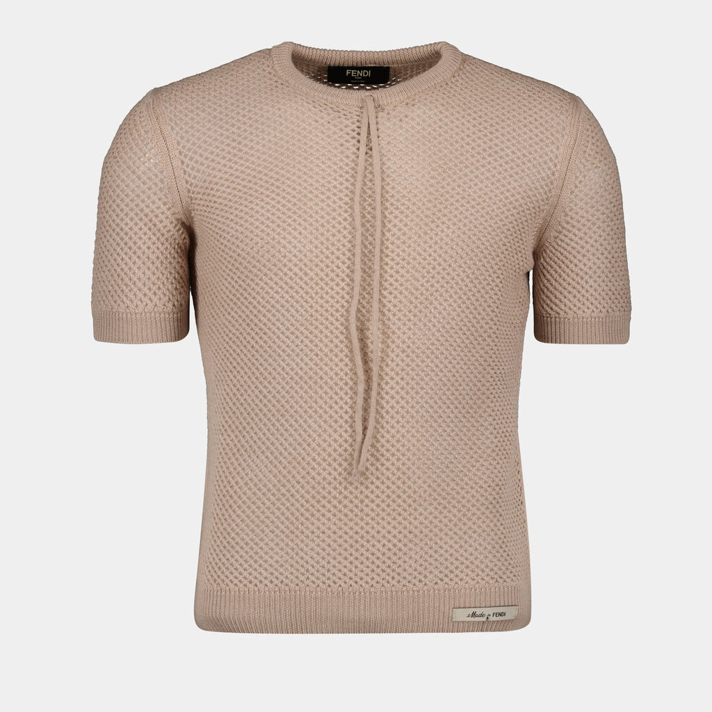 Image d'un pull en coton à mailles beige de Fendi pour hommes - Saison Printemps-Été 2024 - Vue de face