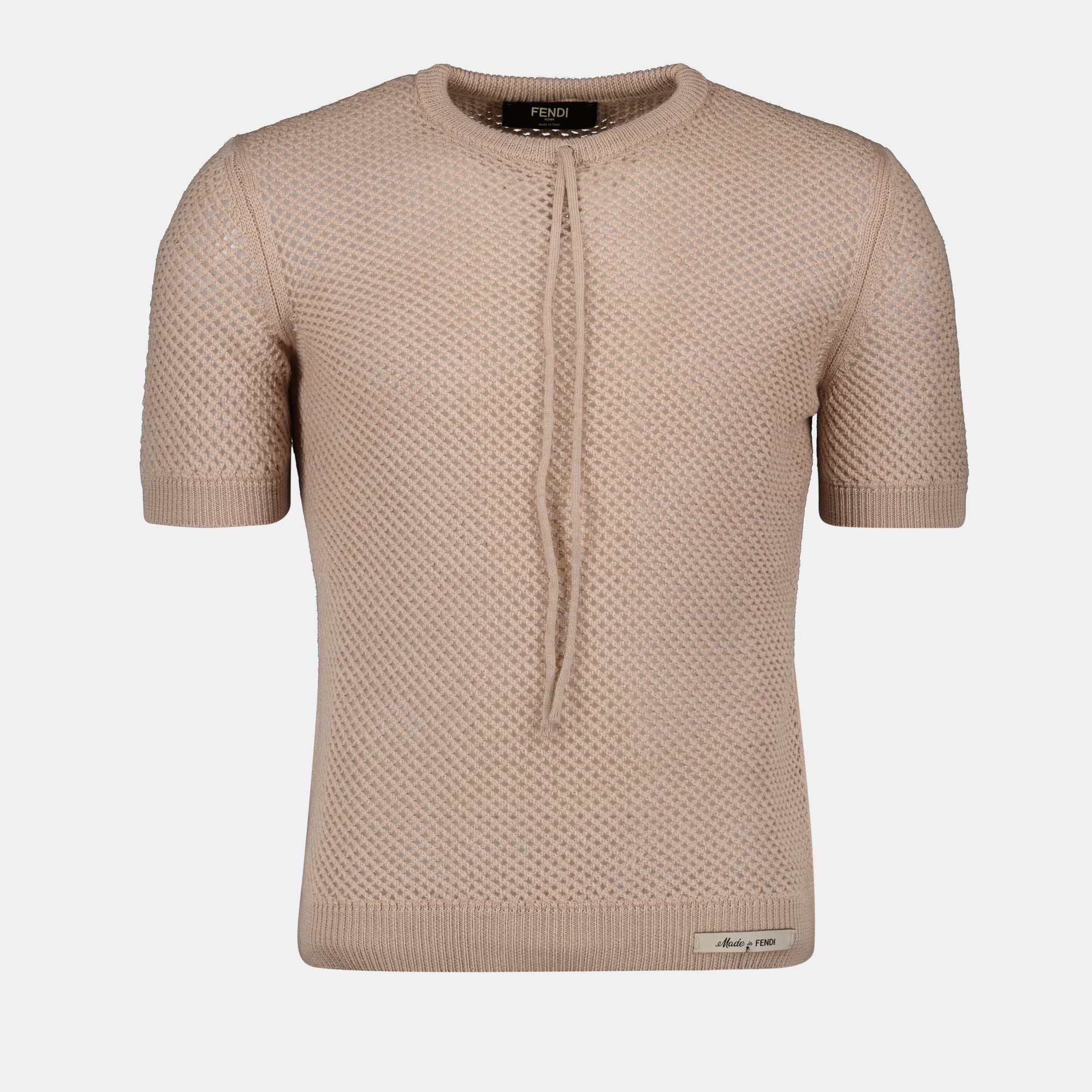 Image d'un pull en coton à mailles beige de Fendi pour hommes - Saison Printemps-Été 2024 - Vue de face