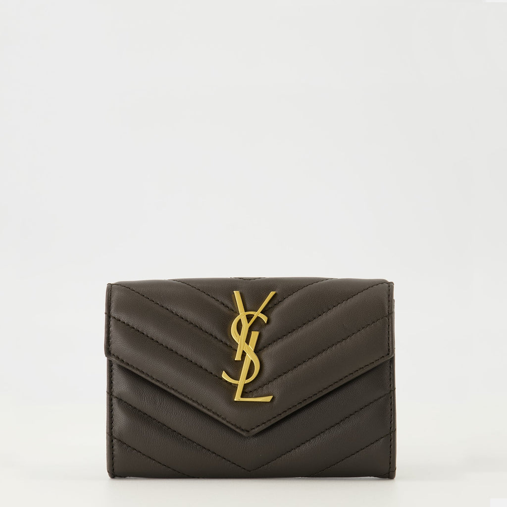 Cassandre wallet, Saint Laurent, dark brown wallet, luxury accessories, chevron pattern wallet