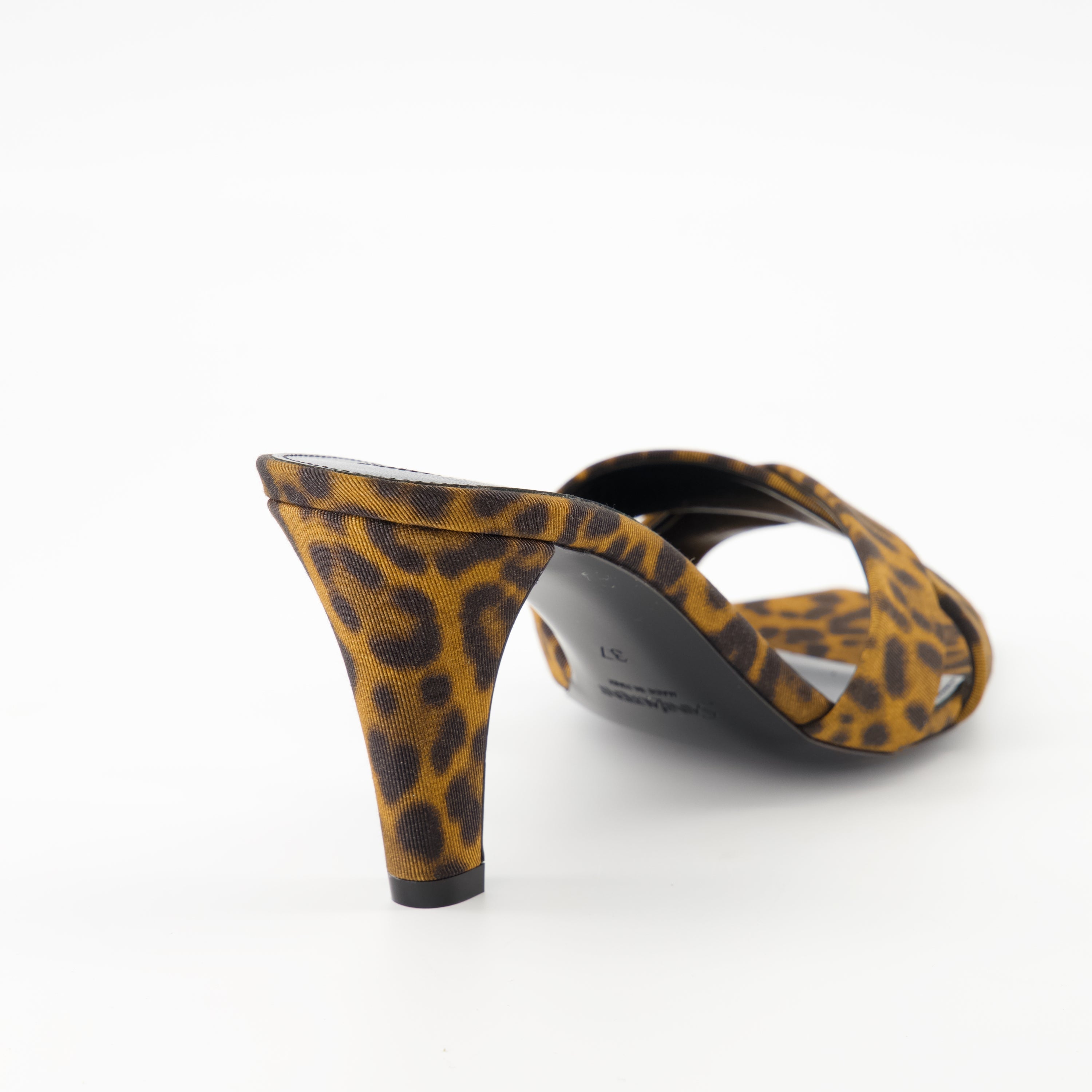 Image of Jill Leopard Print Heeled Sandals by Saint Laurent for Women - Season Spring-Summer 2025 - Back View