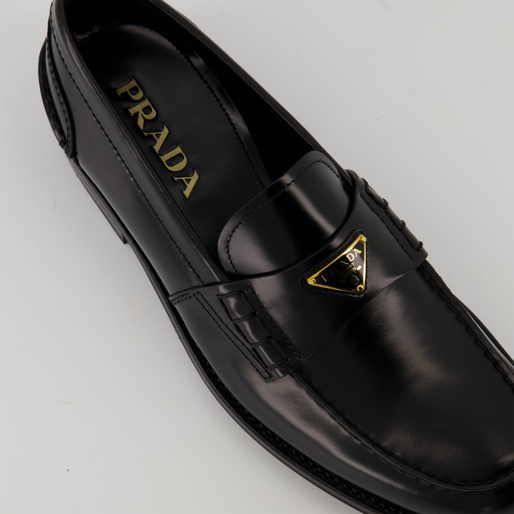 Prada moccasins, brushed leather footwear, slip-on shoes, men's luxury shoes, round toe moccasins