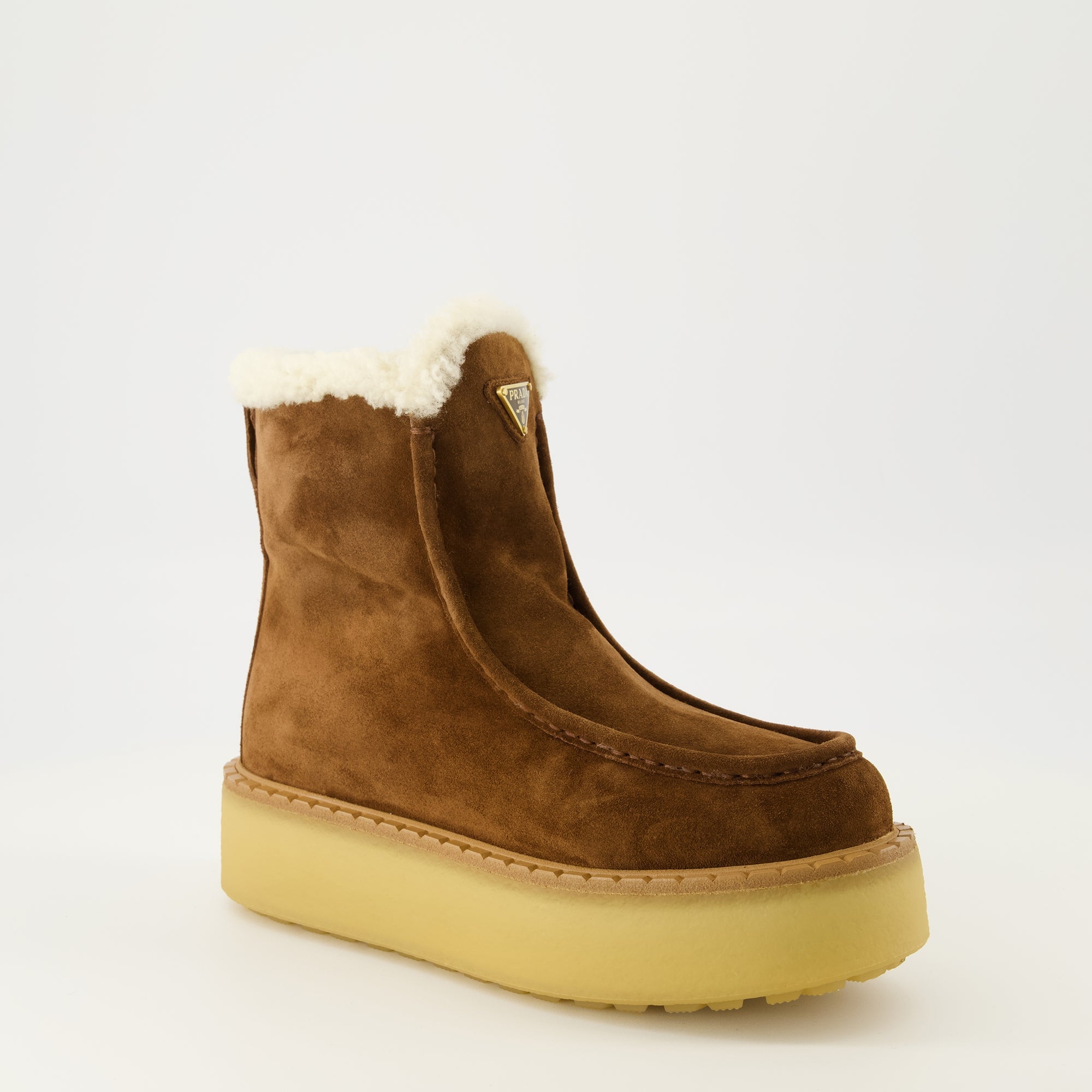 Prada, brown ankle boots, suede footwear, ladies boots, Autumn-Winter collection