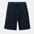 Imagen de pantalones cortos de rizo de algodón azul marino de Moncler para hombres - Temporada Primavera-Verano 2025 - Vista frontal