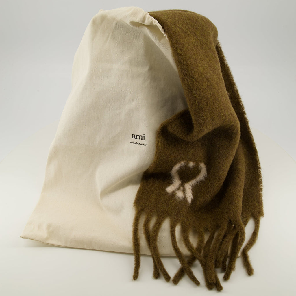 brown scarf, Ami de Coeur, winter accessory, alpaca scarf, fringed scarf