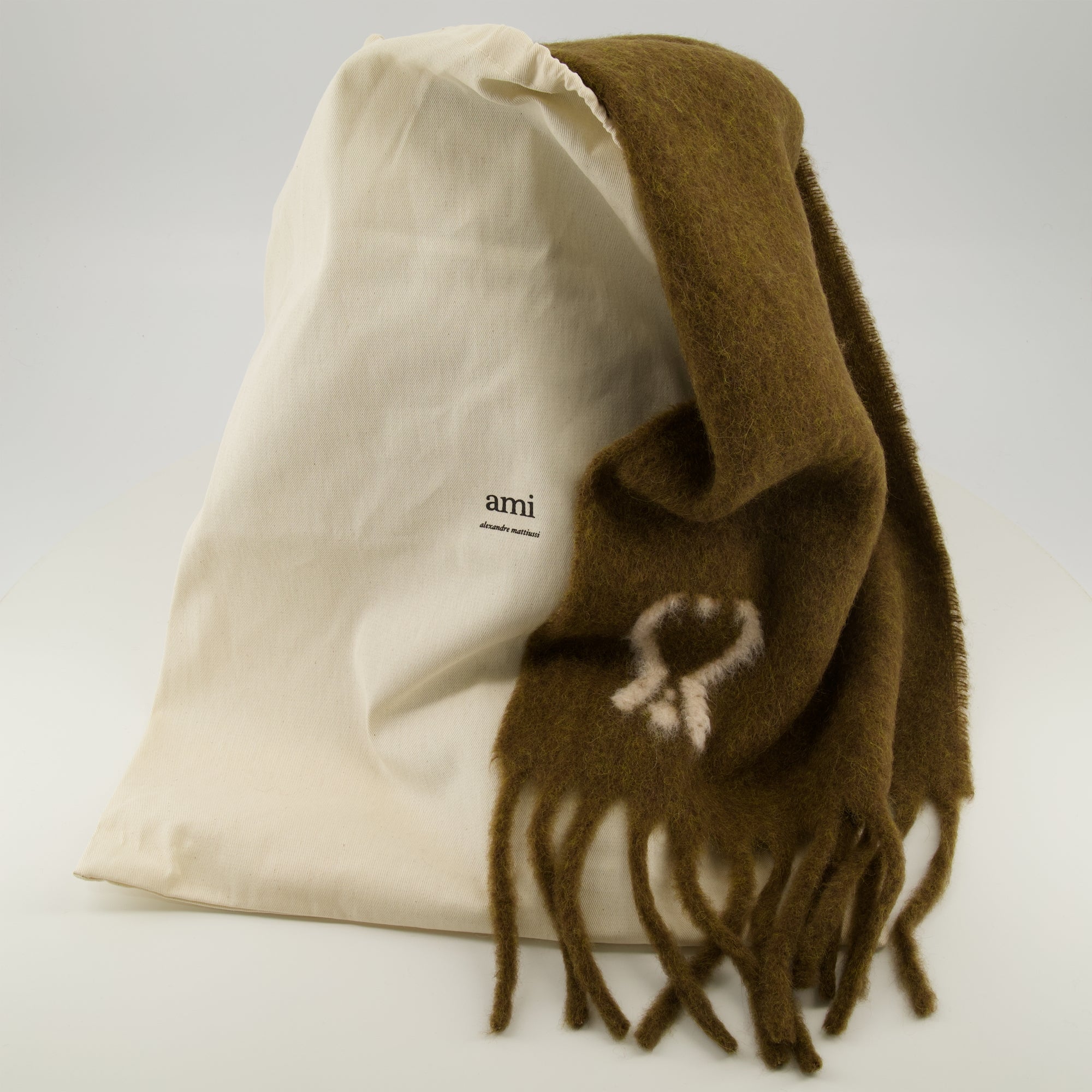 brown scarf, Ami de Coeur, winter accessory, alpaca scarf, fringed scarf