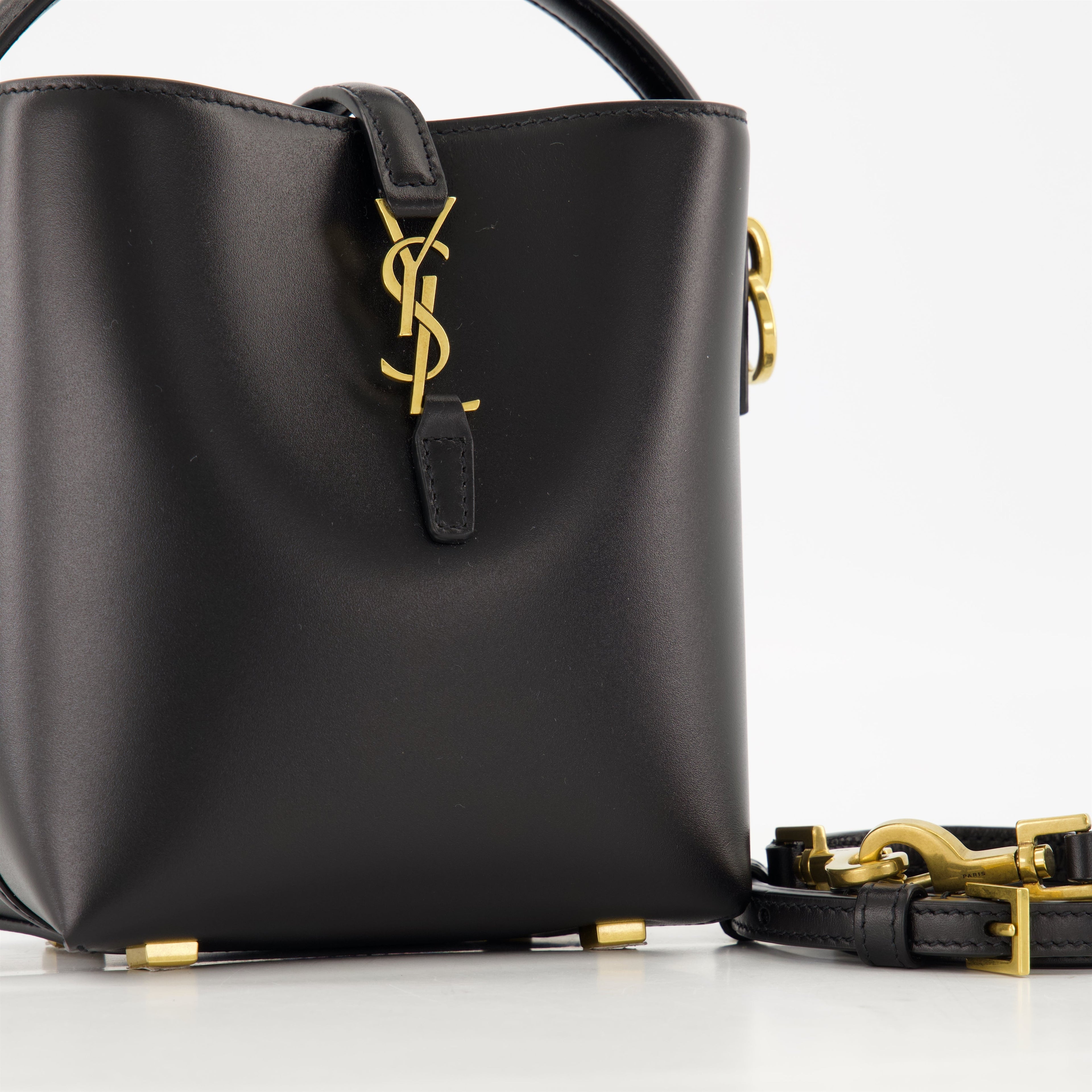 Saint Laurent Mini Bucket Bag, Black Leather Bag, Luxury Accessories, Elegant Handbag, Suede Lined Bag