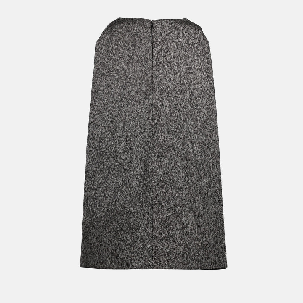 Gray midi skirt, wool blend skirt, concealed zip skirt, structured skirt, Autumn-Winter 2024 fashion