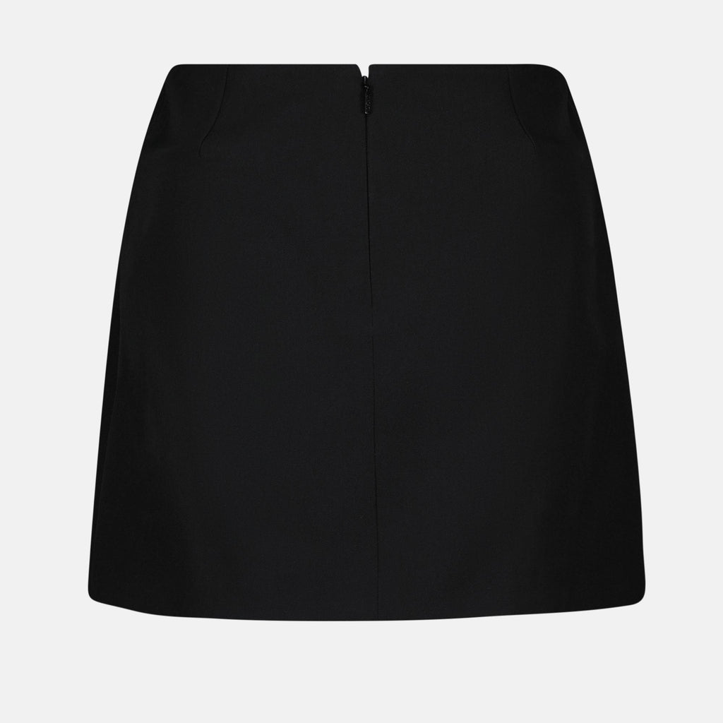 black wool skirt, Versace pencil skirt, gold Medusa buttons, short wool skirt, elegant black skirt