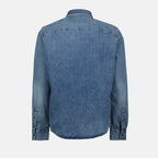 cotton shirt, AMI Paris, blue shirt, embroidered logo, classic collar