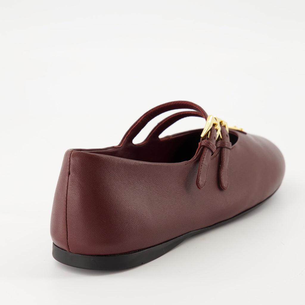 Prada ballerinas, bordeaux leather shoes, adjustable strap ballerinas, rounded toe flats, nappa leather footwear