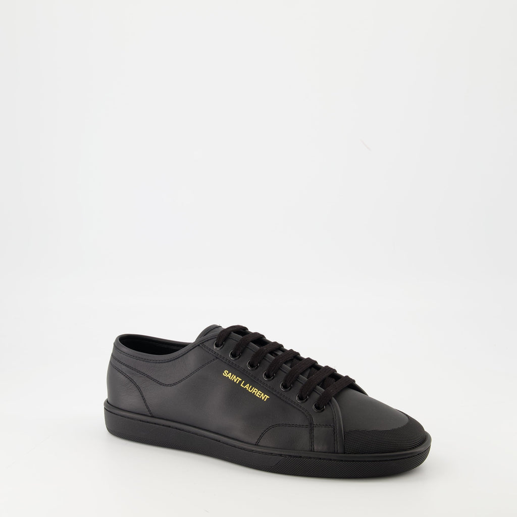Saint Laurent sneakers, black gym sneakers, calfskin leather shoes, men's footwear, non-slip sneakers