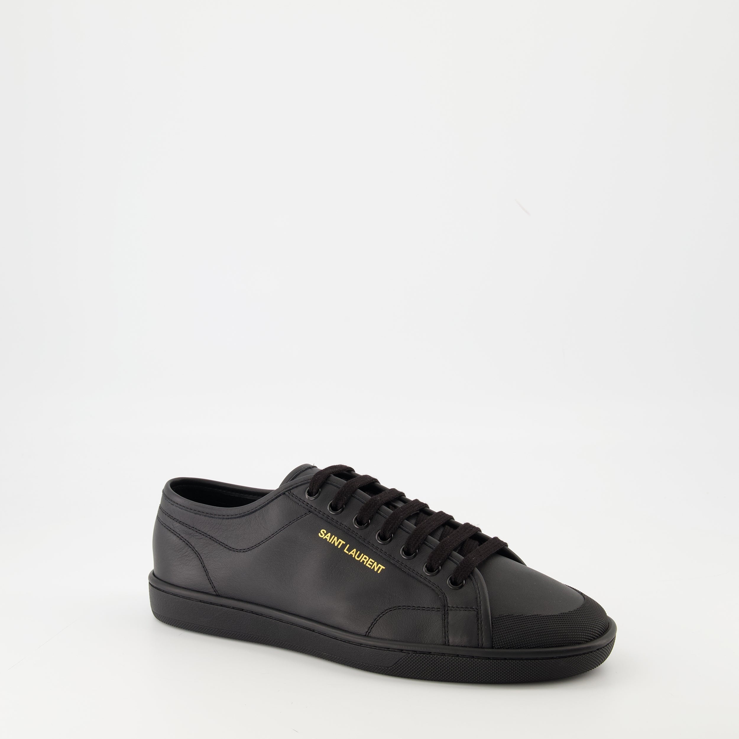 Saint Laurent sneakers, black gym sneakers, calfskin leather shoes, men's footwear, non-slip sneakers