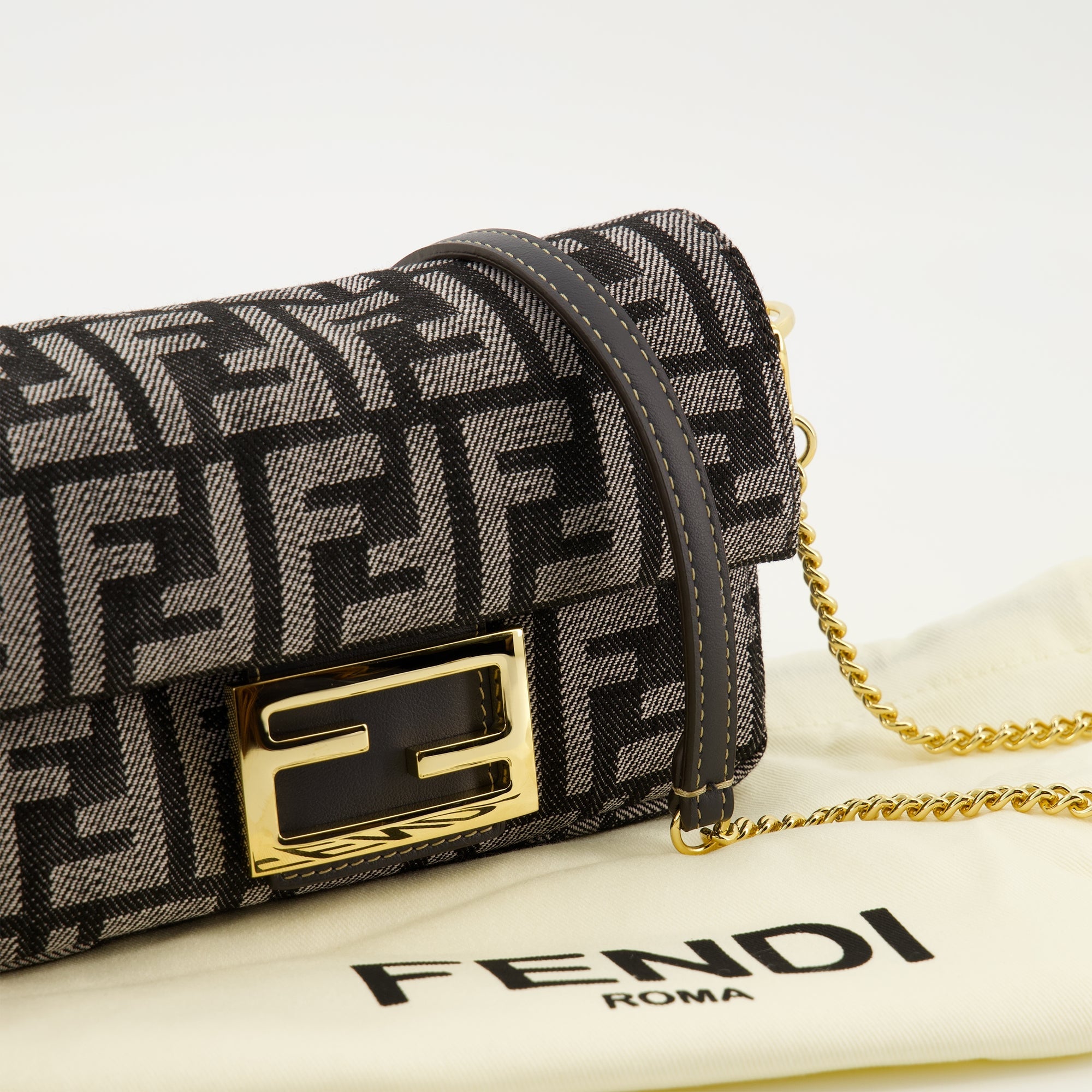 Fendi baguette bag, mini denim bag, luxury accessories, designer handbags, 2025 fashion collection