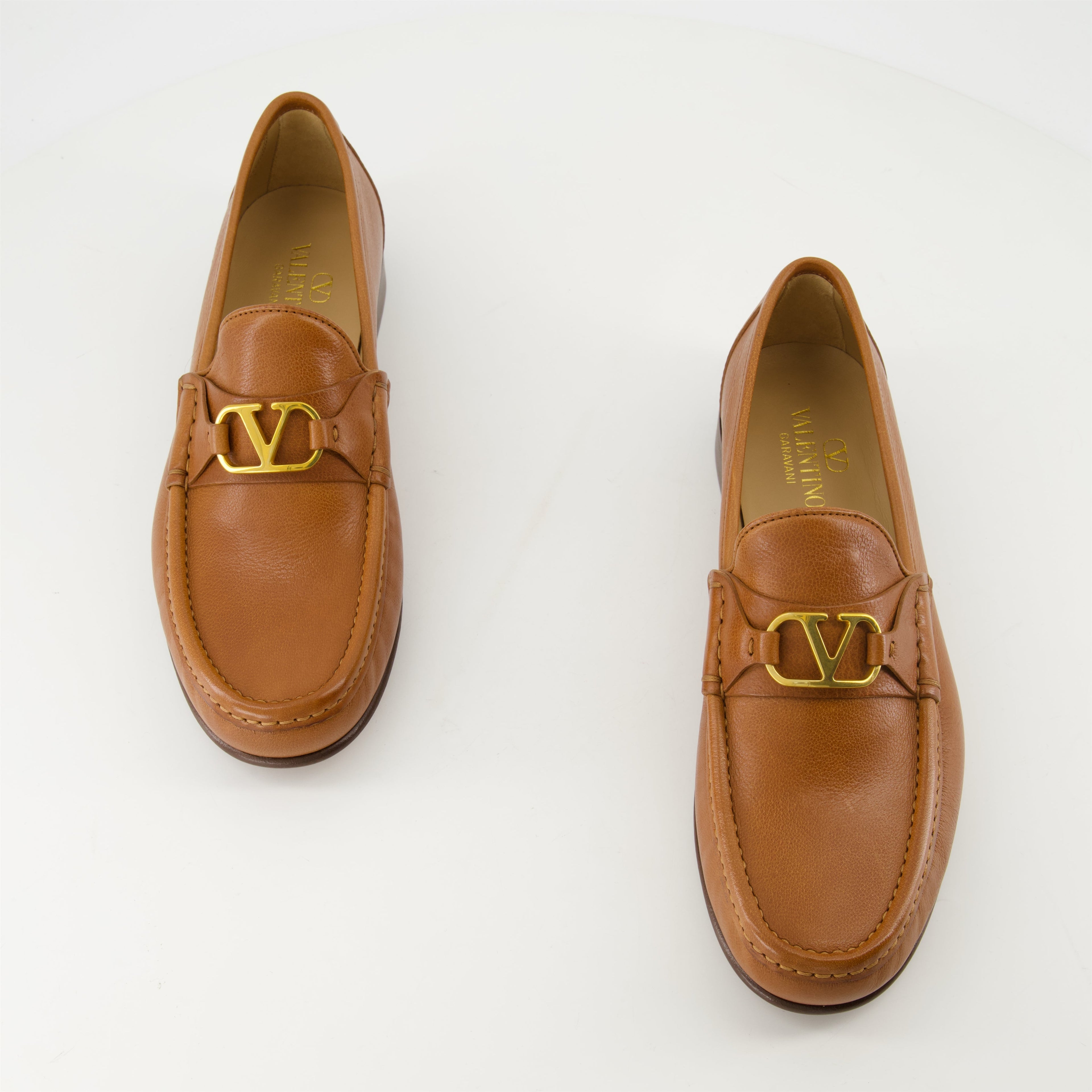Brown loafers, Suede VLogo shoes, Valentino loafers, Slip-on loafers, Antique Brass footwear