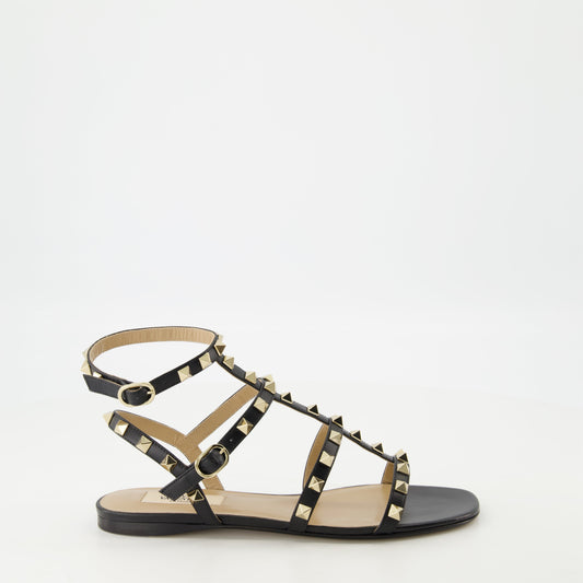 Black Leather Sandals, Rockstud Sandals, Valentino Garavani, Designer Sandals, Luxury Accessories