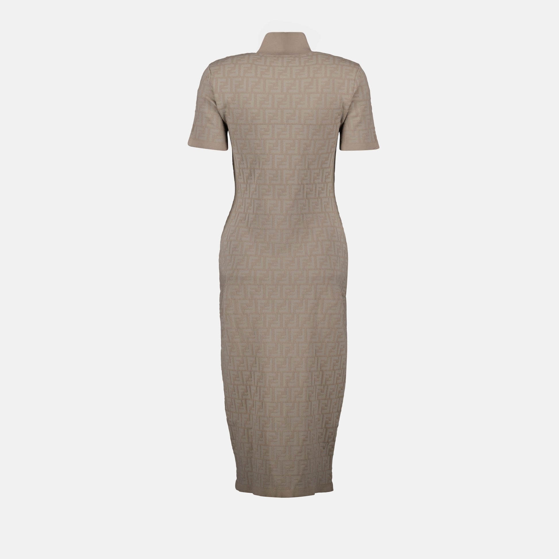 viscose dress, high collar dress, Fendi dress, beige dress, luxury women's wear