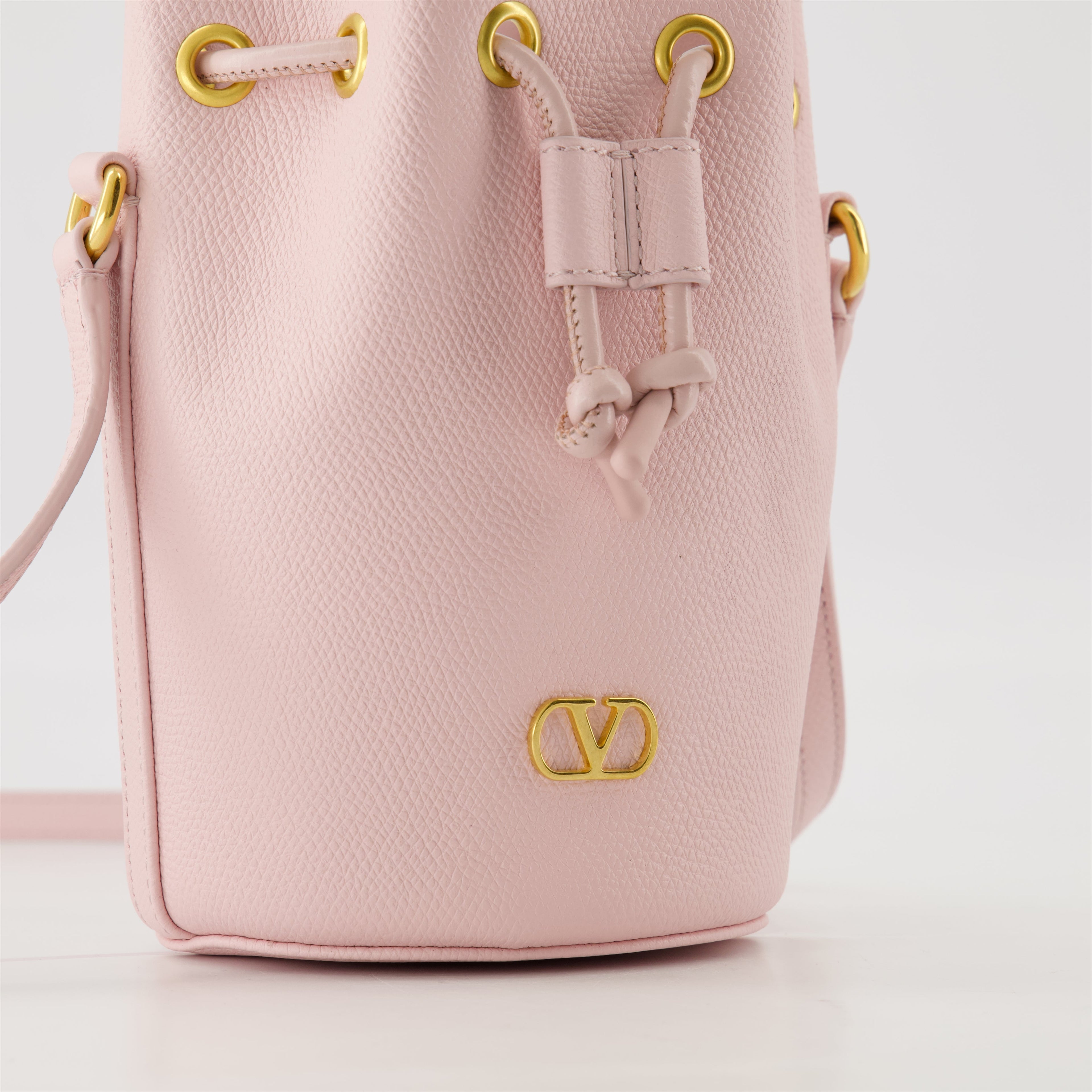 Mini VLogo Bucket Bag, Valentino Garavani, pink leather bag, designer bag, luxury accessories