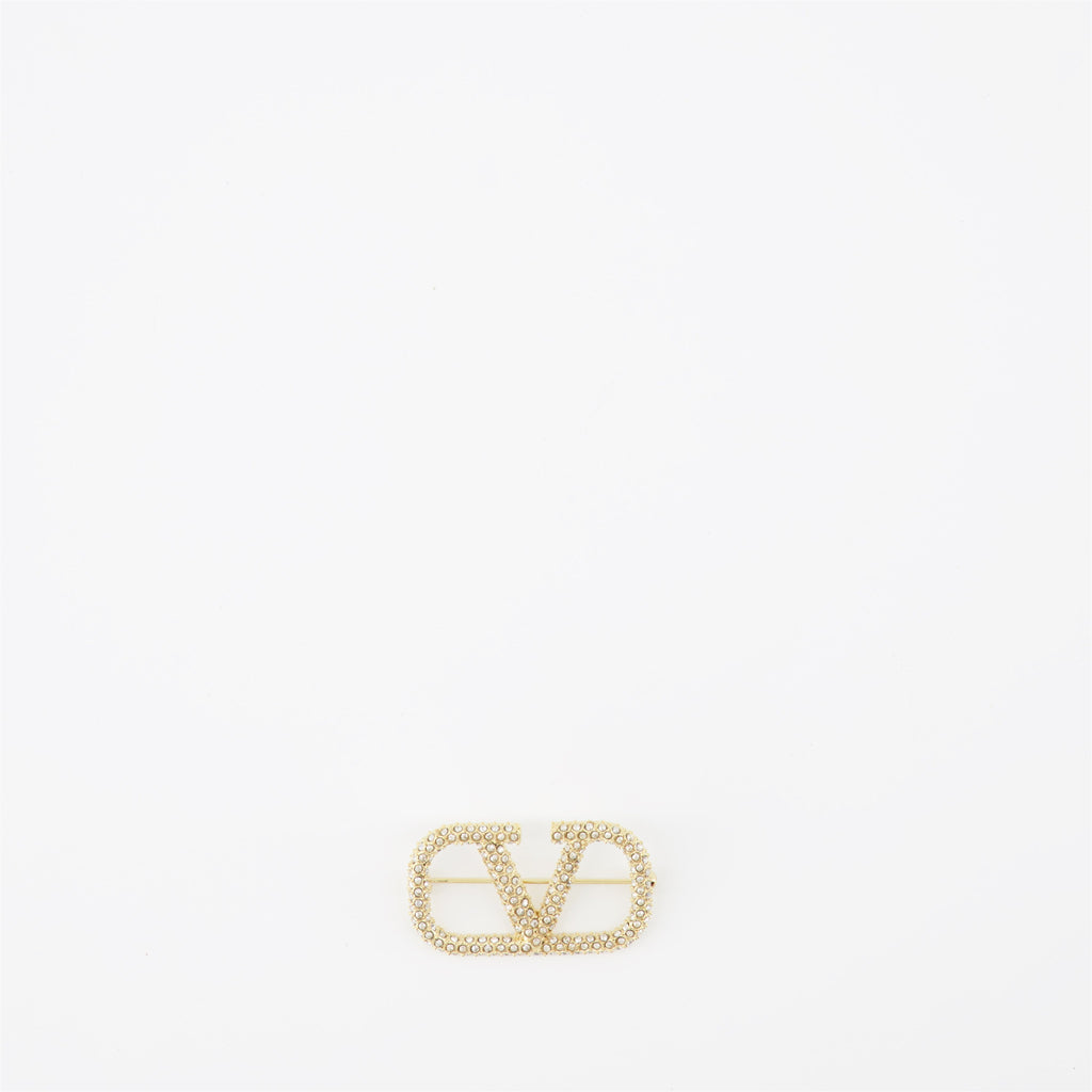 Vlogo Brooch, Swarovski Crystals, Gold Jewelry, Luxury Accessories, Valentino