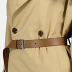 Image of Short Beige Cotton Serge Trench Coat by Prada for Women - Season Autumn-Winter 2024 - Detail View 8