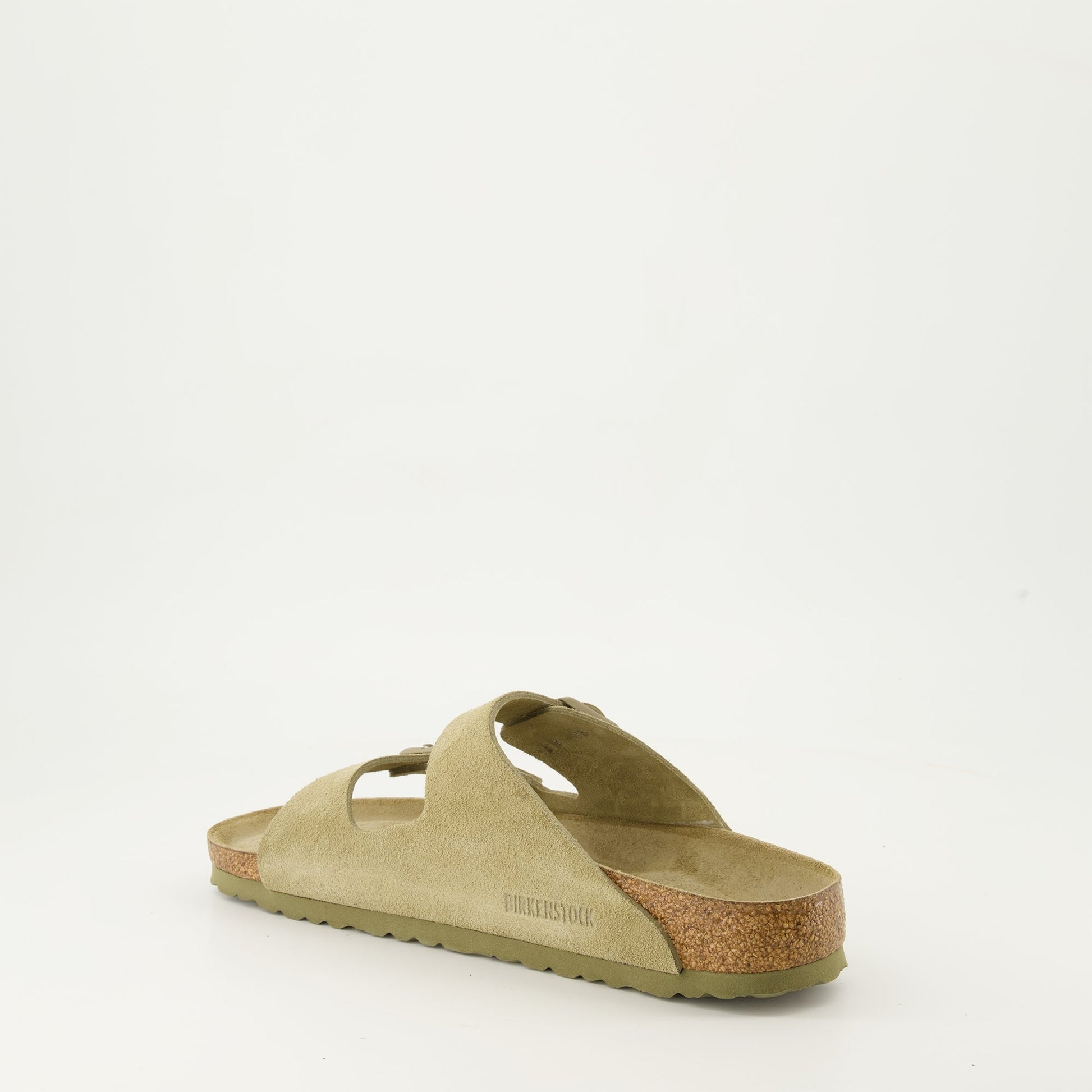 suede slides, Arizona collection, comfortable luxury footwear, green suede slides, molded footbed slides