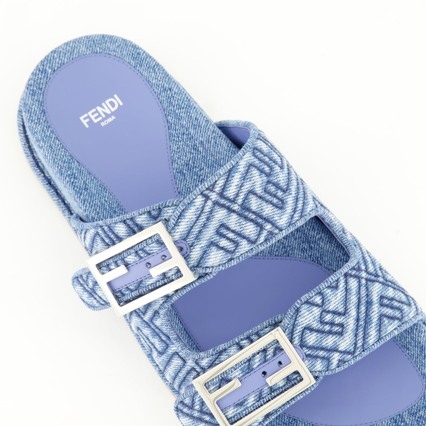 Fendi denim sandals, adjustable straps, FF motif, designer footwear, Spring-Summer 2024