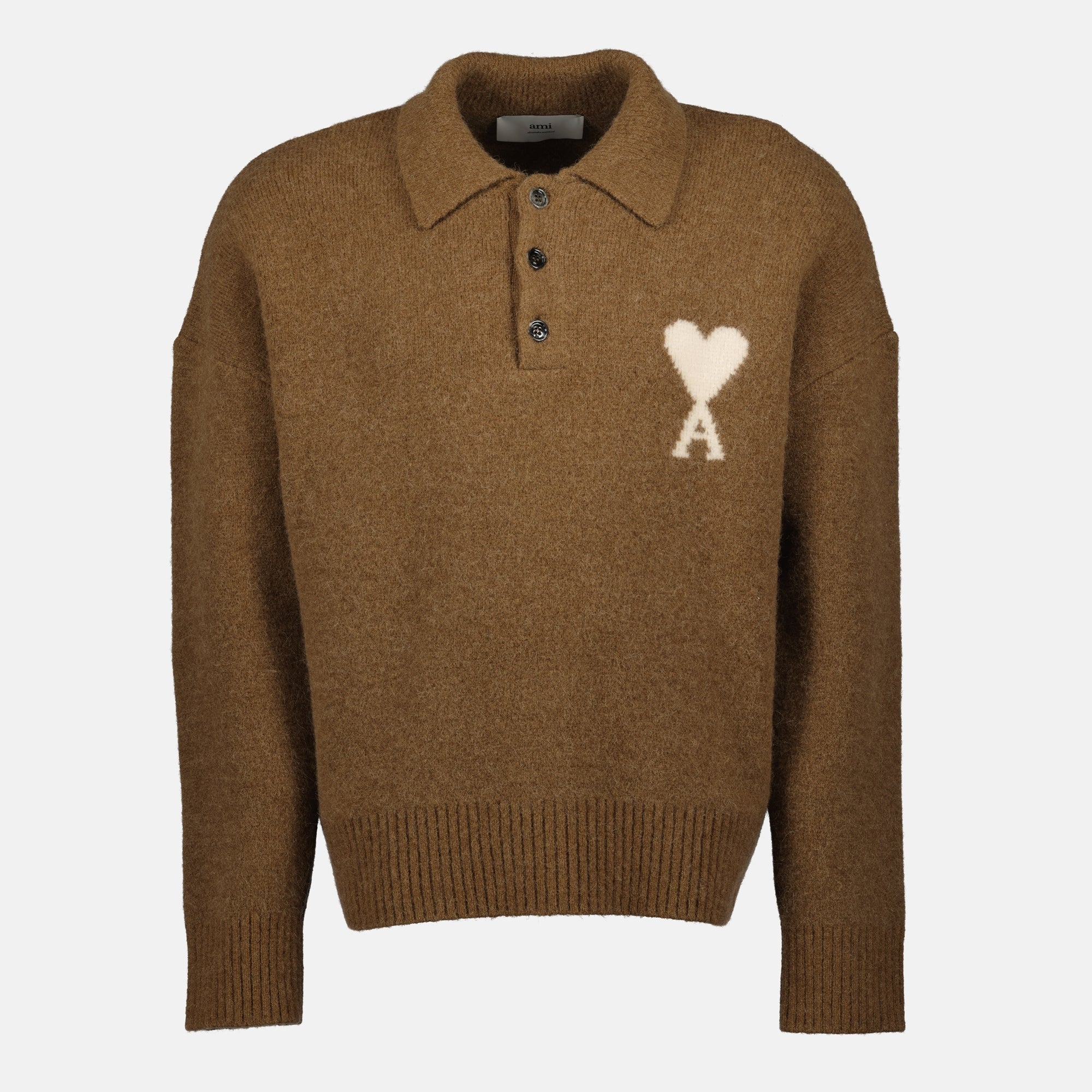 AMI Paris polo, brown alpaca polo, long sleeve polo, versatile sweater, unisex fashion piece