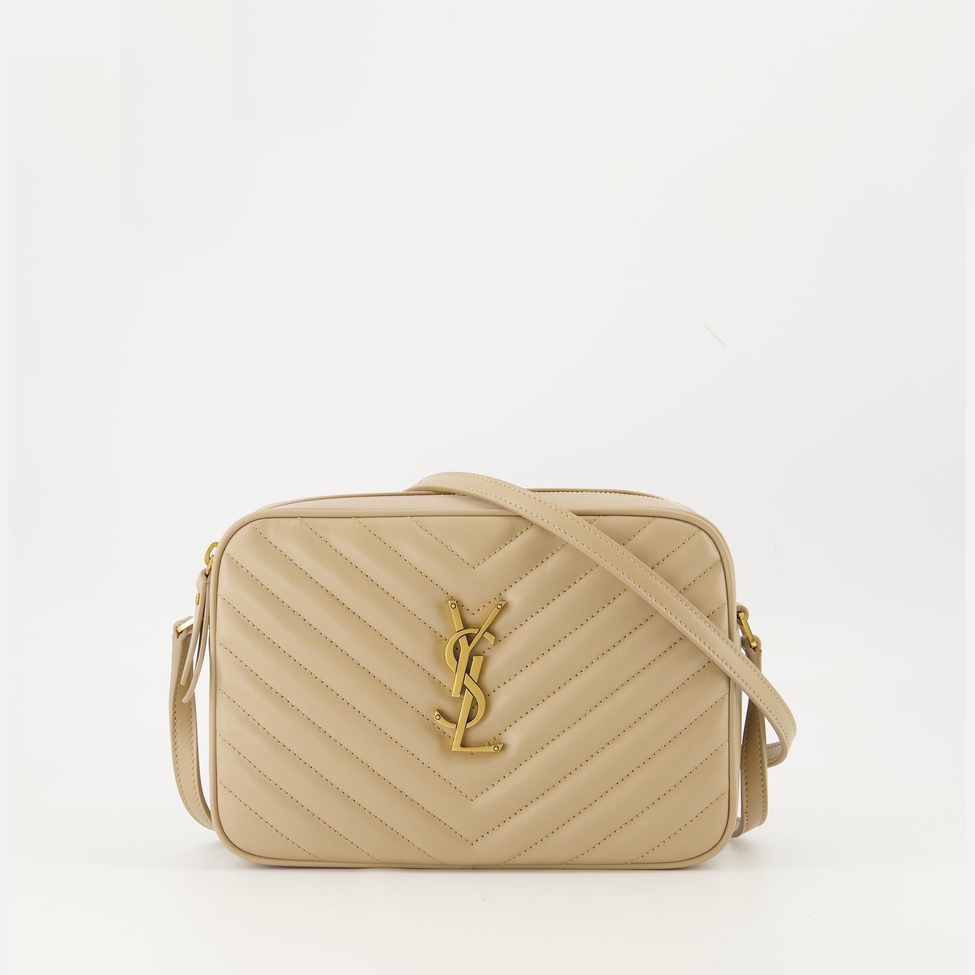 Imagen de la bolsa de foto Lou Beige de Saint Laurent para mujeres - Temporada Otoño-Invierno 2025 - Vista Frontal