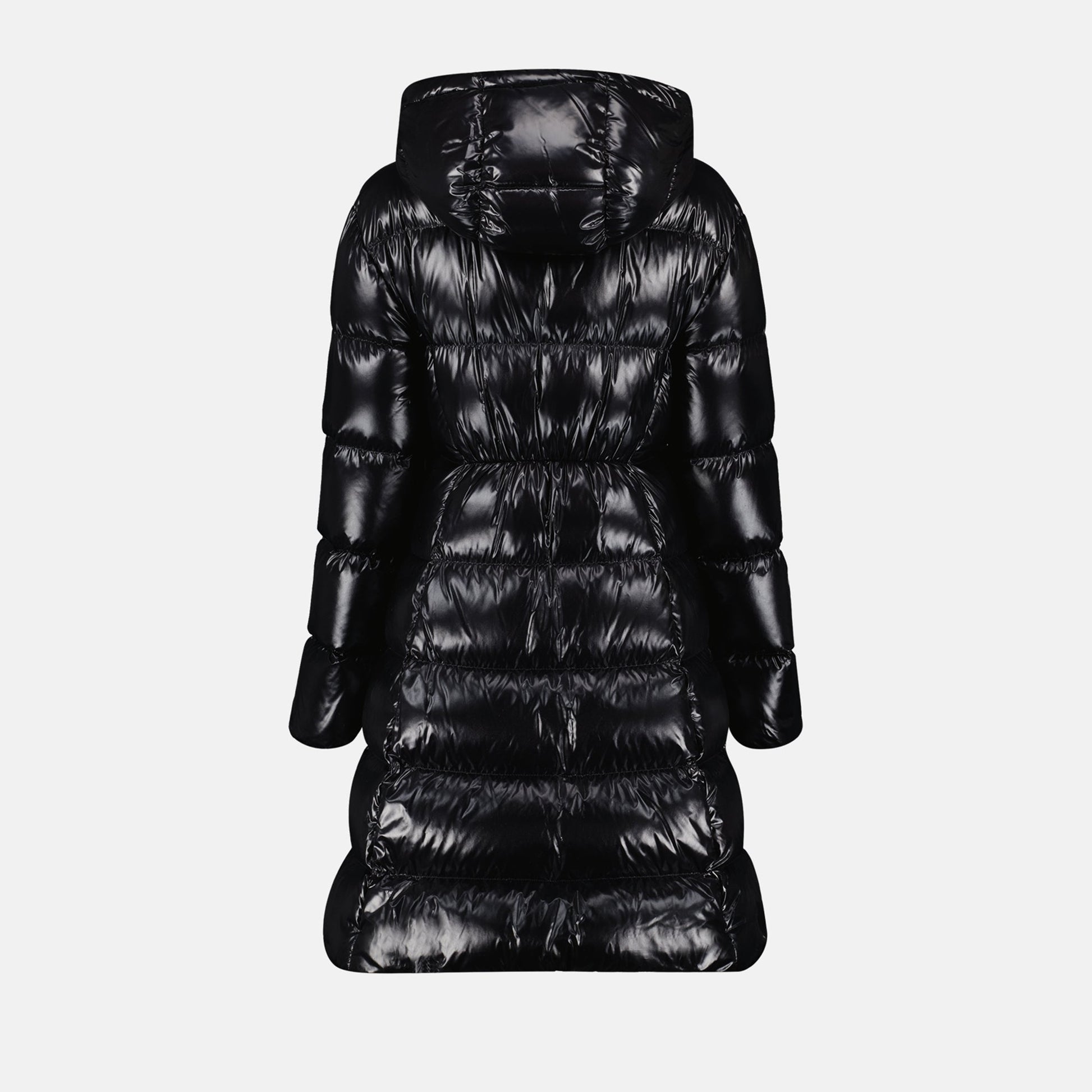 Bellevue puffer coat, Moncler black coat, luxury outerwear, winter fashion 2024, high-shine nylon coat