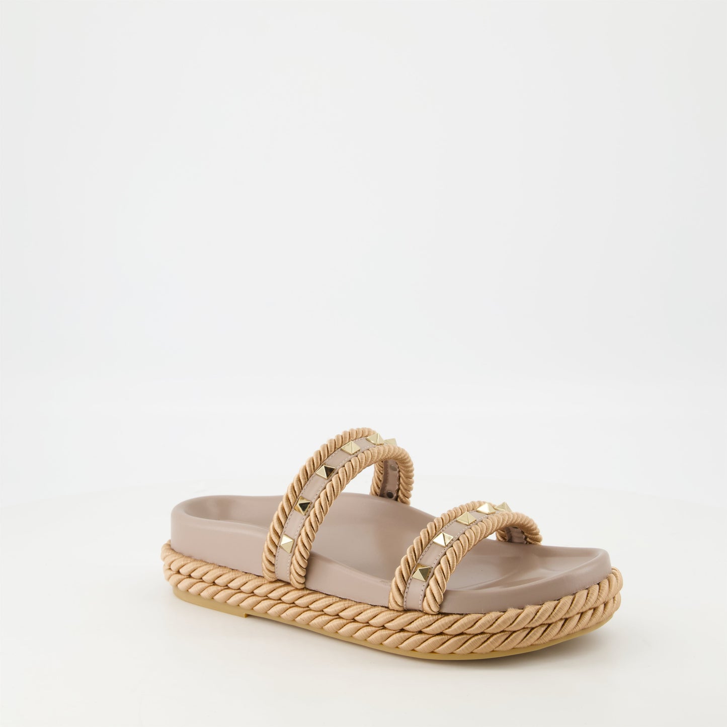 Rockstud sandals, beige platform sandals, Valentino shoes, designer footwear, stylish sandals