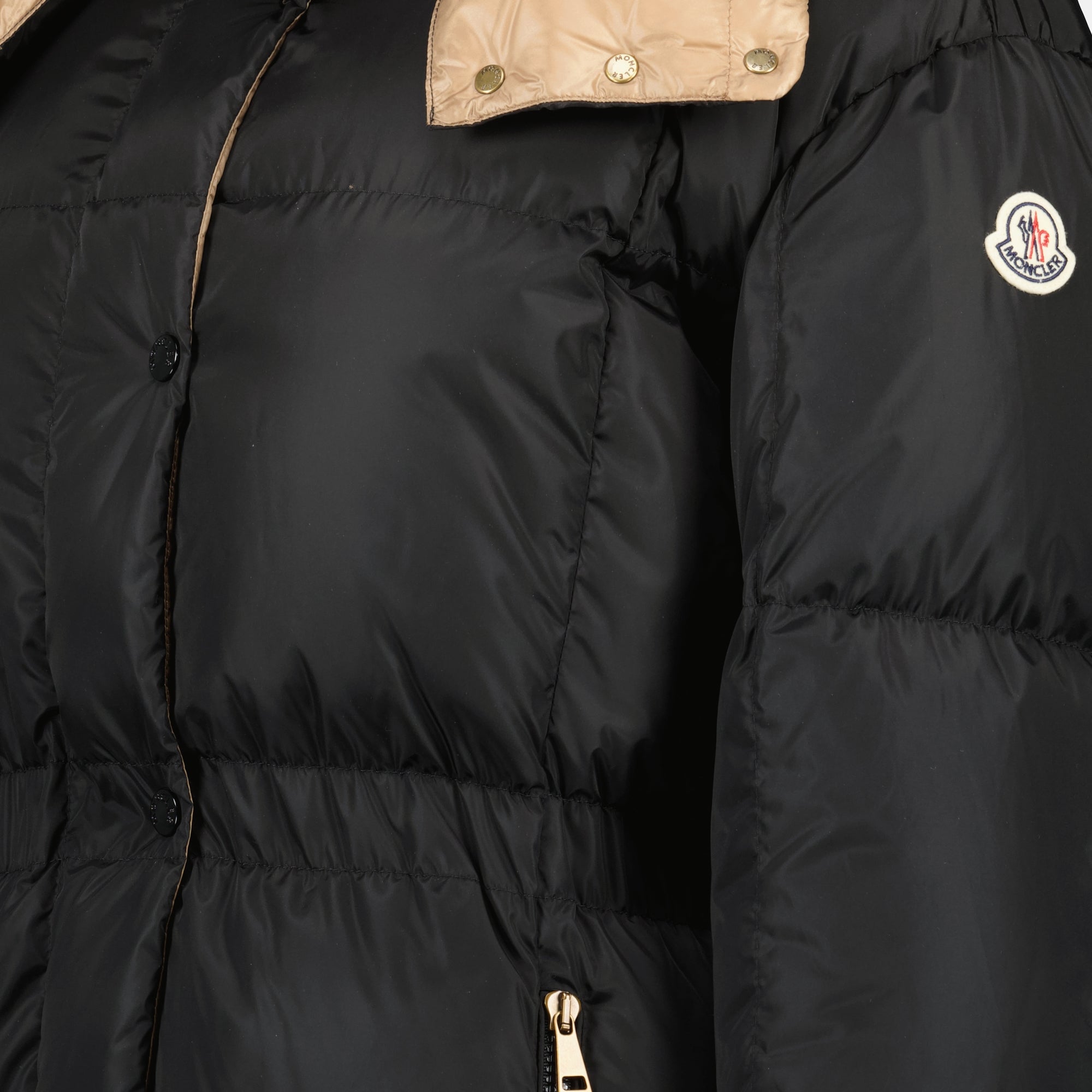Moncler jacket, black down coat, winter outerwear, luxury women's jackets, fashionable winter wear
